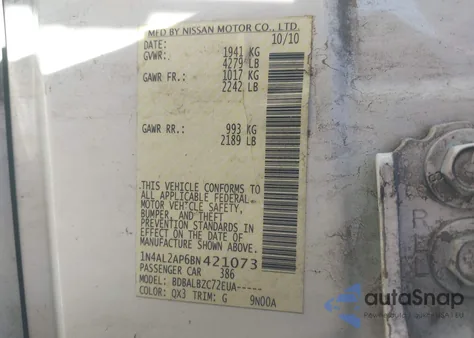 2011 Nissan Altima 2.5 S from USA, damaged, VIN 1N4AL2AP6BN421073